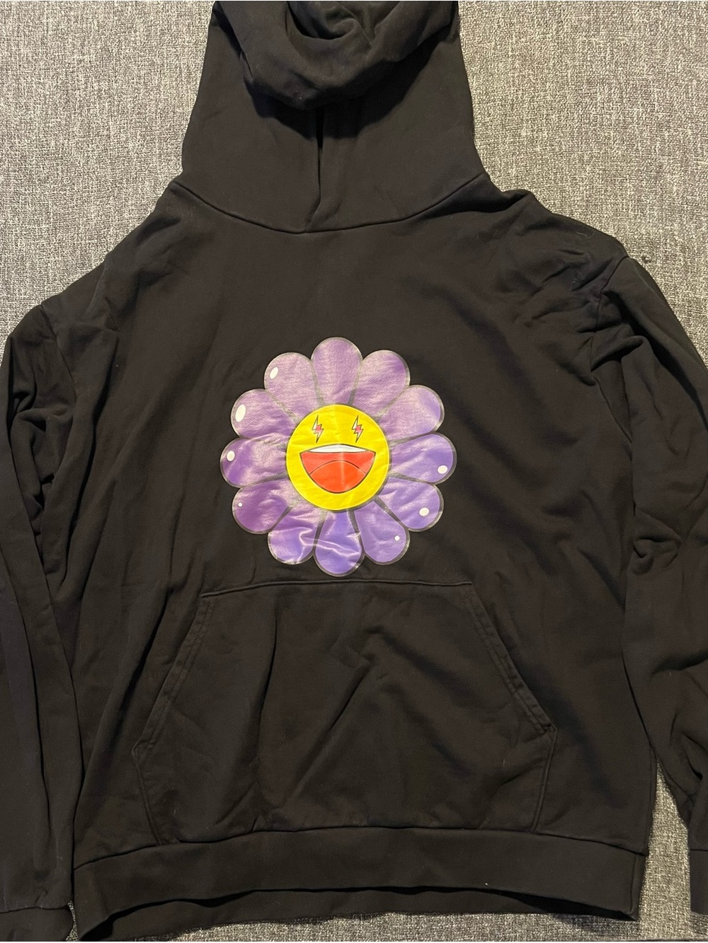 J Balvin Morado Takashi Murakami Flower Hoodie Black w/ Purple Flower SZ Medium
